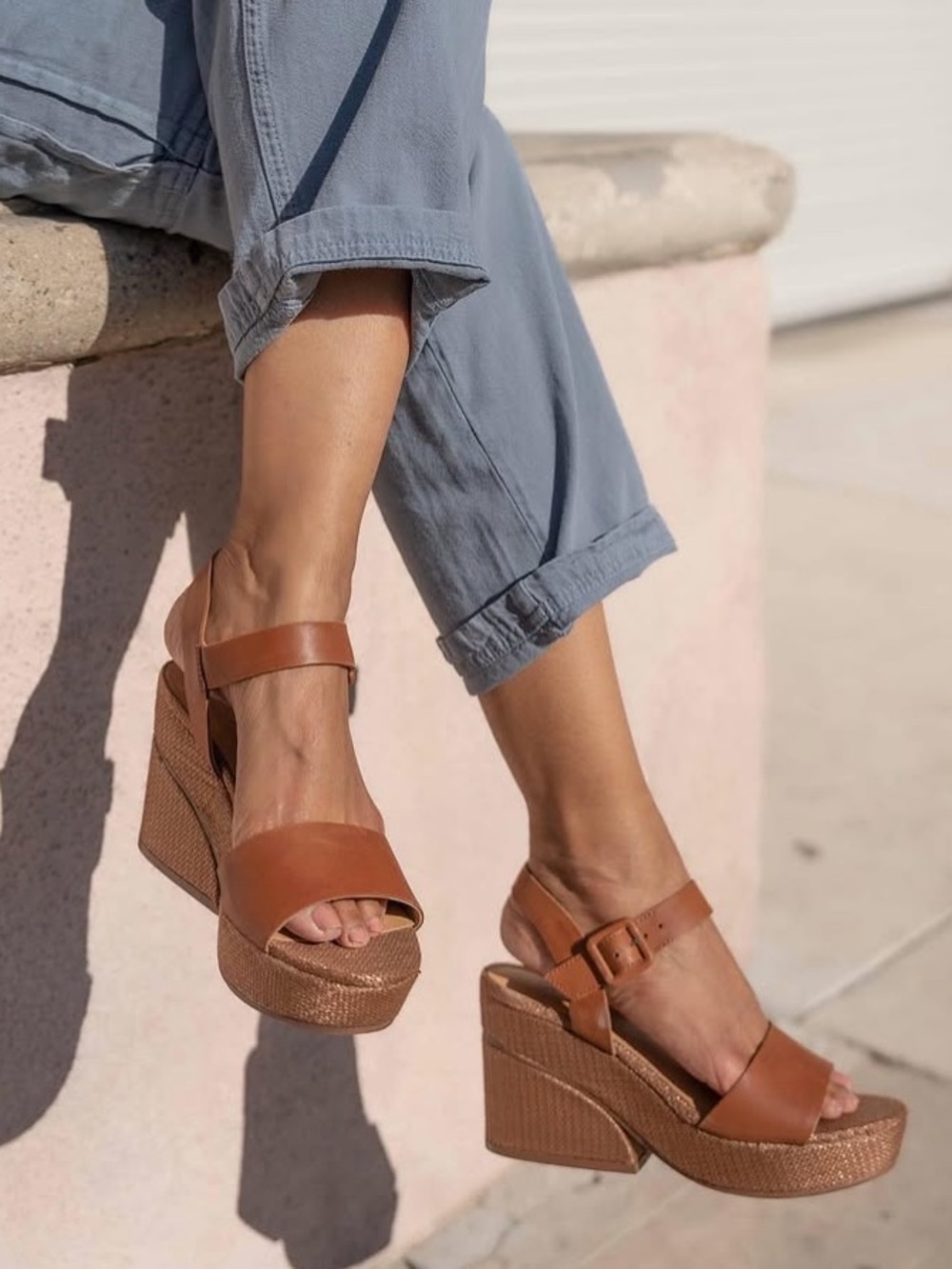 Crown Vintage Elese Brown Leather Platform Wedge Sandals